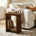 23.6-Inch Solid Wood Side Table with H-Shaped Frame and 2-Tier Storage Shelf, Farmhouse Narrow End Table for Living Room