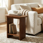 23.6-Inch Solid Wood Side Table with H-Shaped Frame and 2-Tier Storage Shelf, Farmhouse Narrow End Table for Living Room