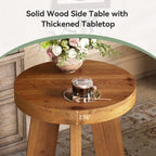 Solid Wood Round Side Table with Heavy-Duty Legs, Farmhouse End Table for Living Room