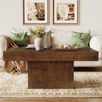 47.24-Inch Solid Wood Coffee Table, Mid Century Modern Rectangle Center Table with Wooden Pedestal for Living Room