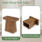 23.6 Inch Solid Wood Side Table with Trapezoid Base, Rustic End Table for Small Spaces