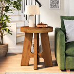 Solid Wood Round Side Table with Heavy-Duty Legs, Farmhouse End Table for Living Room