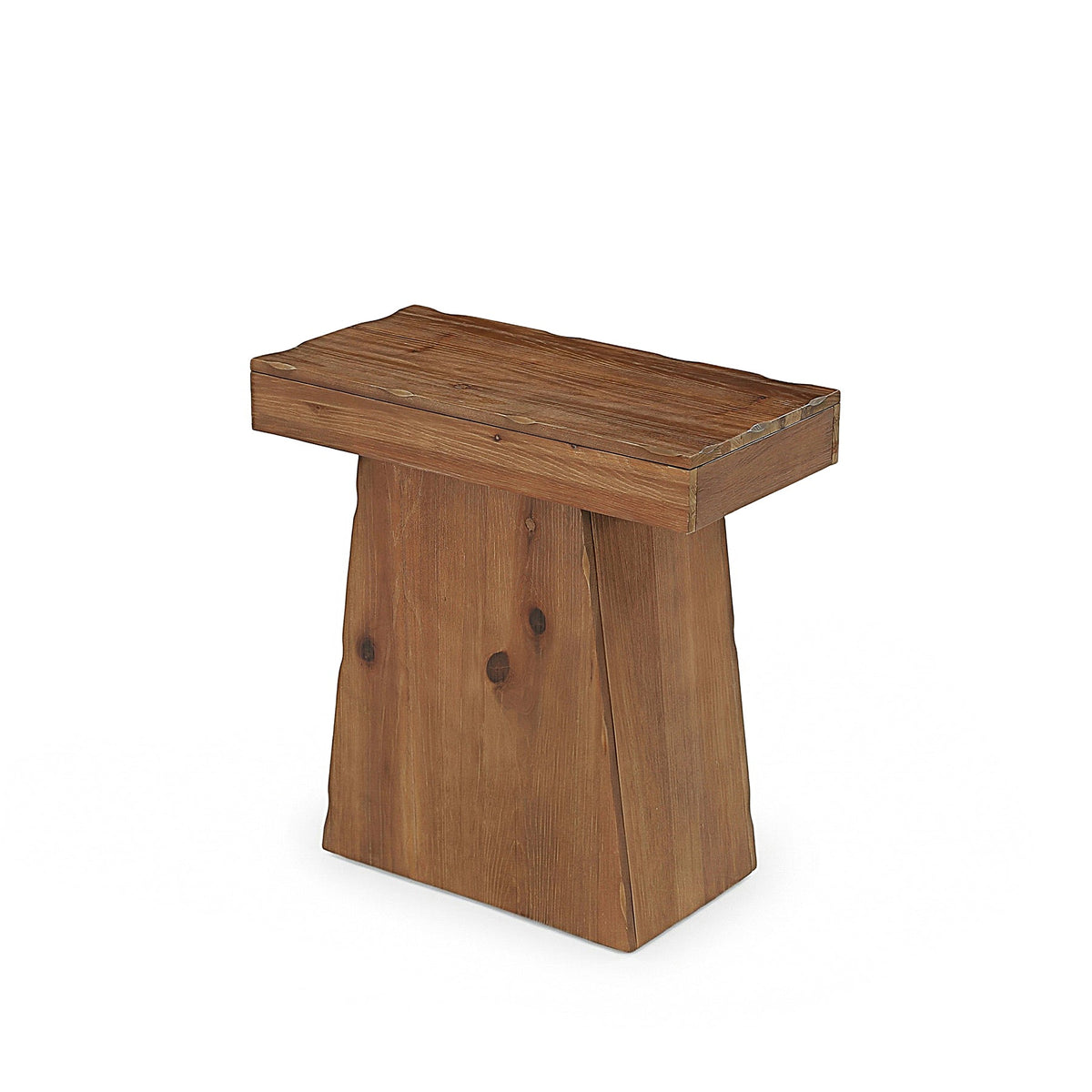 23.6 Inch Solid Wood Side Table with Trapezoid Base, Rustic End Table for Small Spaces