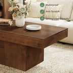 47.24-Inch Solid Wood Coffee Table, Mid Century Modern Rectangle Center Table with Wooden Pedestal for Living Room