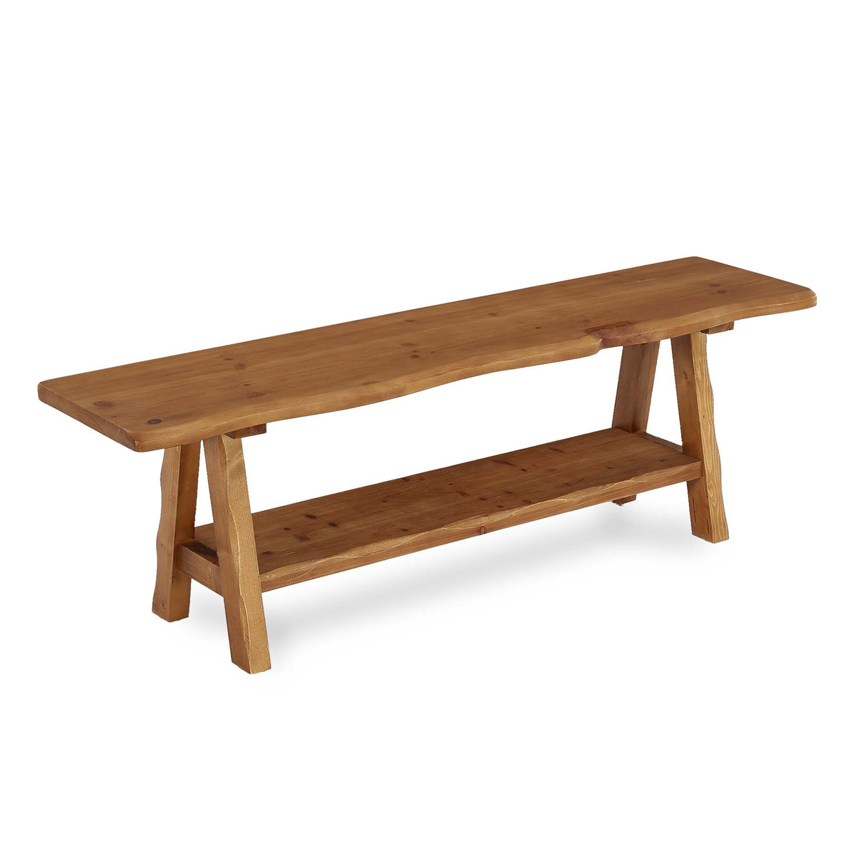 55-Inch Solid Wood Entryway Bench with Live-Edge, 2-Tier Shoe Storage for Bedroom