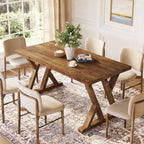 63-Inch Solid Wood Dining Table with X-Shaped Legs, Rectangular Farmhouse Kitchen Table for 4-6 People Dining Room Rustic Brown