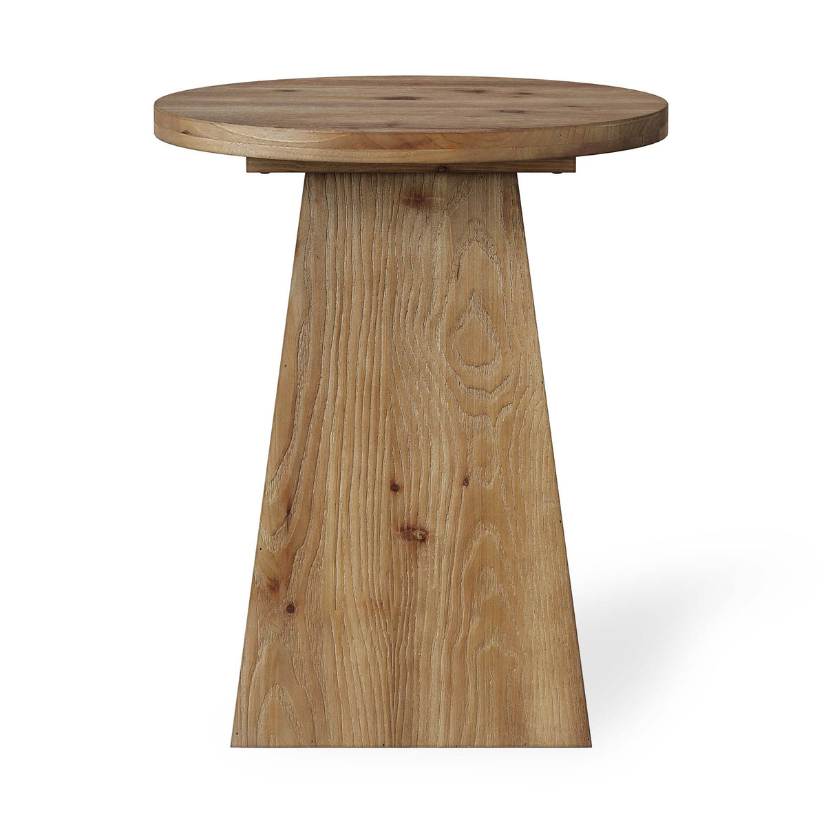 18.9-Inch Round Solid Wood End Table with Trapezoid Base