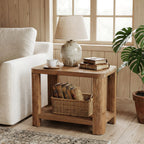 27 Inch Solid Wood Side Table with 2-Tier Shelf, Farmhouse Bedside Table for Bedroom