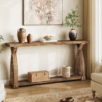 63-Inch Solid Wood Console Table, Narrow Farmhouse Design with 2-Tier Storage for Entryway and Living Room