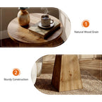 18.9-Inch Round Solid Wood End Table with Trapezoid Base