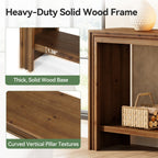 63-Inch Solid Wood Console Table with Rivet Detailing and 2-Tier Storage Shelf, Farmhouse Narrow Entryway Table for Living Room Hallway and Entryway