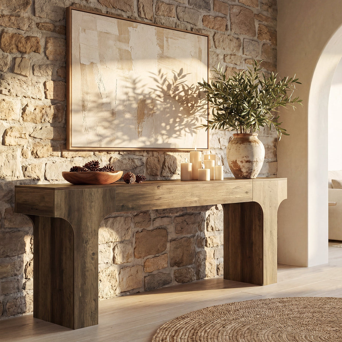 79-Inch Extra Long Console Table with Arched Base, Farmhouse Sofa Table for Entryway