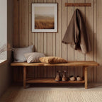 55-Inch Solid Wood Entryway Bench with Live-Edge, 2-Tier Shoe Storage for Bedroom