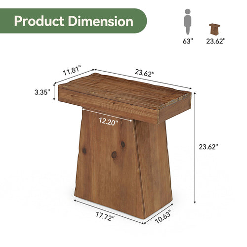 23.6 Inch Solid Wood Side Table with Trapezoid Base, Rustic End Table for Small Spaces