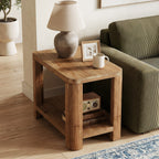 27 Inch Solid Wood Side Table with 2-Tier Shelf, Farmhouse Bedside Table for Bedroom