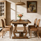 63-Inch Solid Wood Dining Table with Diamond Parquetry, Farmhouse Table for Dining Room