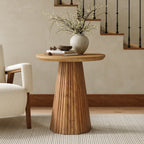 19.7-Inch Solid Wood End Table with Fluted Base, Small Round Side Table for Small Spaces