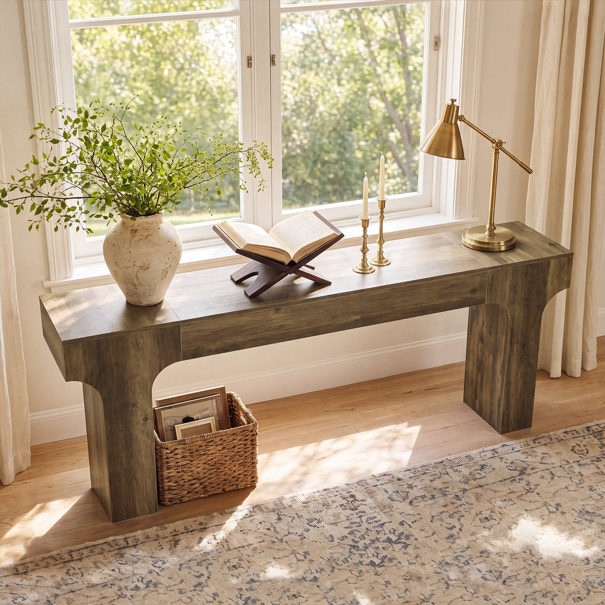 79-Inch Extra Long Console Table with Arched Base, Farmhouse Sofa Table for Entryway