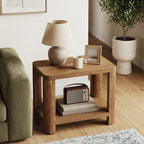 27 Inch Solid Wood Side Table with 2-Tier Shelf, Farmhouse Bedside Table for Bedroom