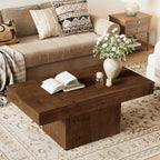 47.24-Inch Solid Wood Coffee Table, Mid Century Modern Rectangle Center Table with Wooden Pedestal for Living Room