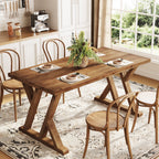 63-Inch Solid Wood Dining Table with X-Shaped Legs, Rectangular Farmhouse Kitchen Table for 4-6 People Dining Room Rustic Brown