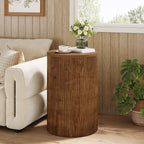 Solid Wood Round Side Table with Fluted Design and 4 Wheels, No-Assembly End Table with Storage for Living Room Bedroom and Small Spaces