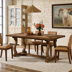 63-Inch Solid Wood Dining Table with Diamond Parquetry, Farmhouse Table for Dining Room