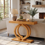 43.3-Inch Solid Wood Console Table with Double-Circle Base, Narrow Entryway Accent Table for Hallway