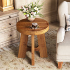 Solid Wood Round Side Table with Heavy-Duty Legs, Farmhouse End Table for Living Room