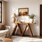 63-Inch Solid Wood Console Table, Farmhouse Entryway Sofa Table with M-Shaped Base for Living Room and Hallway