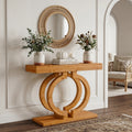 43.3-Inch Solid Wood Console Table with Double-Circle Base, Narrow Entryway Accent Table for Hallway