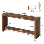 63-Inch Solid Wood Console Table with Rivet Detailing and 2-Tier Storage Shelf, Farmhouse Narrow Entryway Table for Living Room Hallway and Entryway