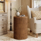Solid Wood Round Side Table with Fluted Design and 4 Wheels, No-Assembly End Table with Storage for Living Room Bedroom and Small Spaces