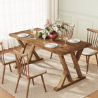63-Inch Solid Wood Dining Table with X-Shaped Legs, Rectangular Farmhouse Kitchen Table for 4-6 People Dining Room Rustic Brown