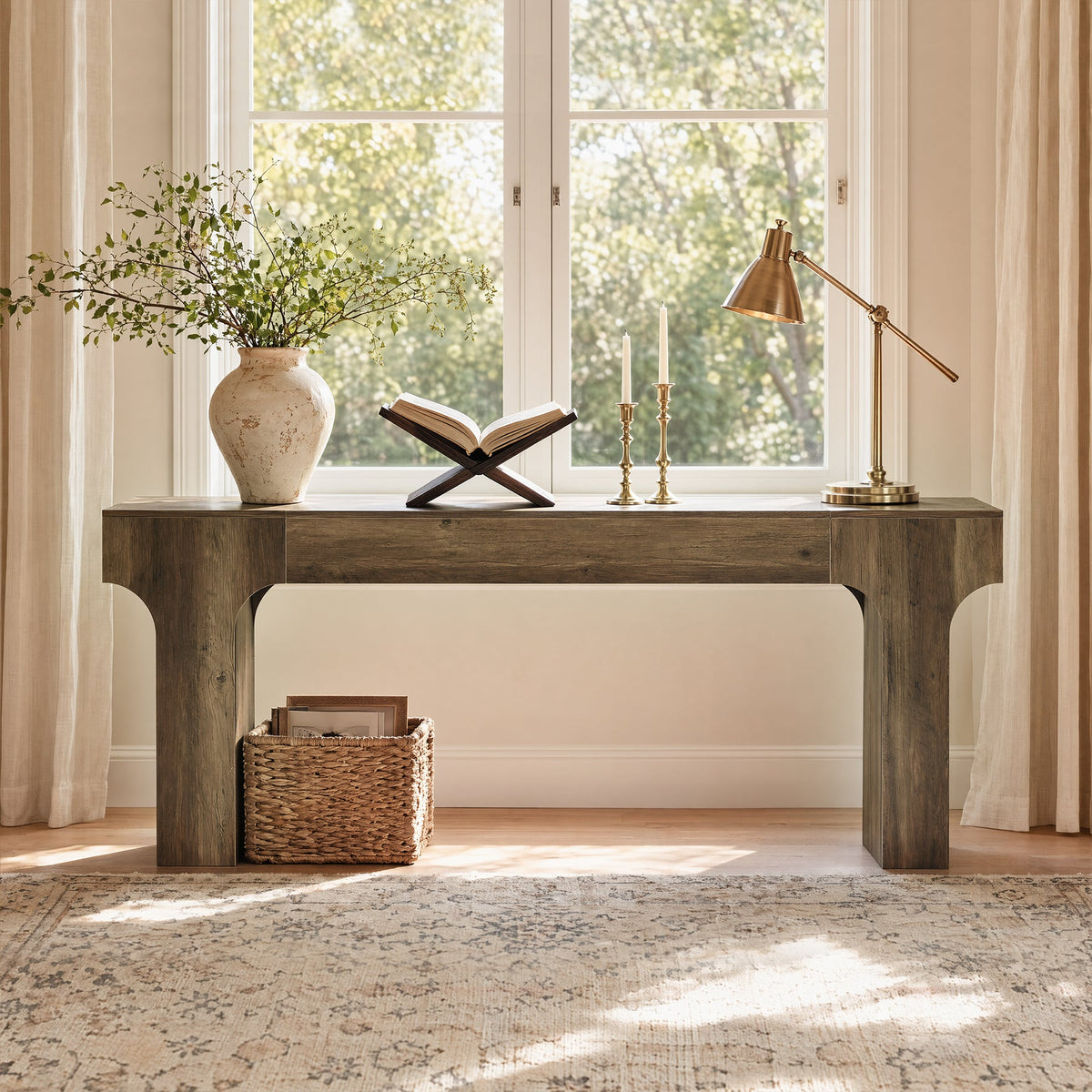 79-Inch Extra Long Console Table with Arched Base, Farmhouse Sofa Table for Entryway