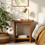 23.6-Inch Solid Wood Side Table with H-Shaped Frame and 2-Tier Storage Shelf, Farmhouse Narrow End Table for Living Room