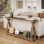 63-Inch Solid Wood Console Table, Narrow Farmhouse Design with 2-Tier Storage for Entryway and Living Room