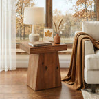 23.6 Inch Solid Wood Side Table with Trapezoid Base, Rustic End Table for Small Spaces