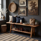 55-Inch Solid Wood Entryway Bench with Live-Edge, 2-Tier Shoe Storage for Bedroom