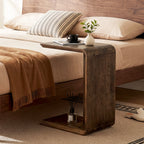 C-Shaped Solid Wood End Table for Small Spaces, Narrow Sofa Side Table for Living Room