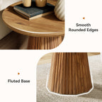 19.7-Inch Solid Wood End Table with Fluted Base, Small Round Side Table for Small Spaces