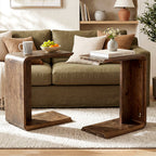 C-Shaped Solid Wood End Table for Small Spaces, Narrow Sofa Side Table for Living Room