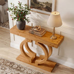 43.3-Inch Solid Wood Console Table with Double-Circle Base, Narrow Entryway Accent Table for Hallway