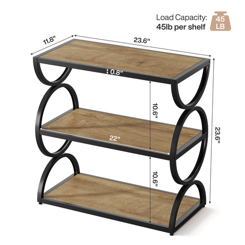 23.6-Inch Nightstand with 3-Tier Storage Shelves and Circular Frame, Industrial Bedside Table for Bedroom and Small Spaces