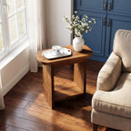 23.6-Inch Solid Wood Side Table with H-Shaped Frame and 2-Tier Storage Shelf, Farmhouse Narrow End Table for Living Room