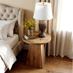 18.9-Inch Round Solid Wood End Table with Trapezoid Base