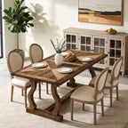 63-Inch Solid Wood Dining Table with Diamond Parquetry, Farmhouse Table for Dining Room