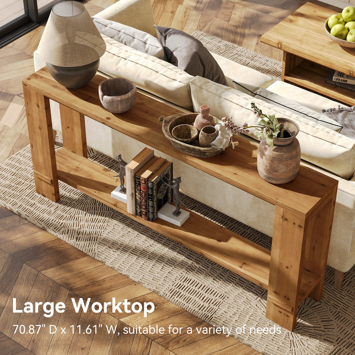 70.9-Inch Solid Wood Console Table, 2-Tier Hallway Table