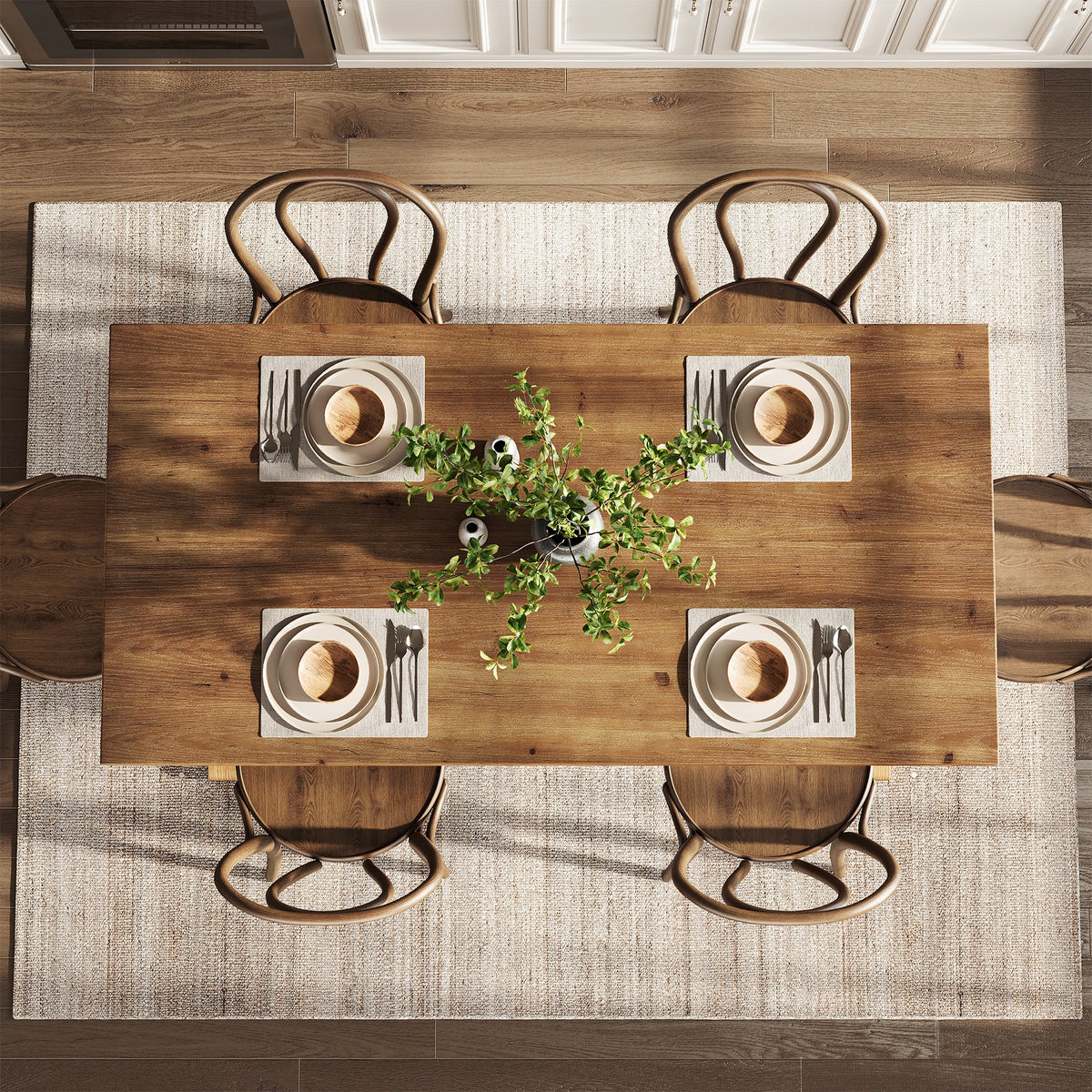 63-Inch Solid Wood Dining Table with X-Shaped Legs, Rectangular Farmhouse Kitchen Table for 4-6 People Dining Room Rustic Brown