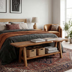 55-Inch Solid Wood Entryway Bench with Live-Edge, 2-Tier Shoe Storage for Bedroom